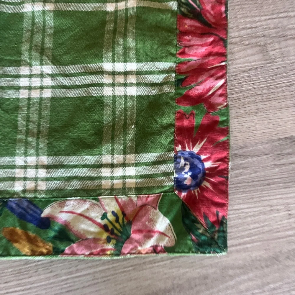 Williams Sonoma 2 floral and plaid red green placements